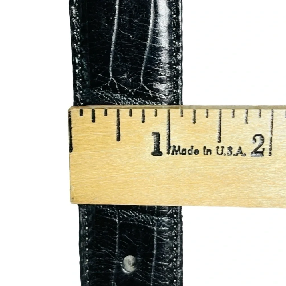 Fossil Black Croco Embossed Cowhide Belt Scrolled Silver Tone Accents/Buckle - L